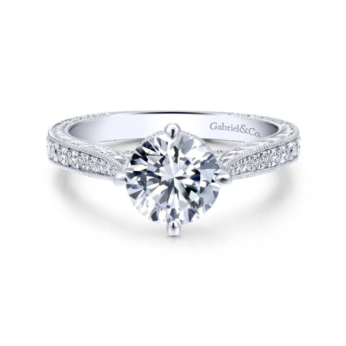 Gabriel & Co. 14k White Gold Crown Straight Engagement Ring