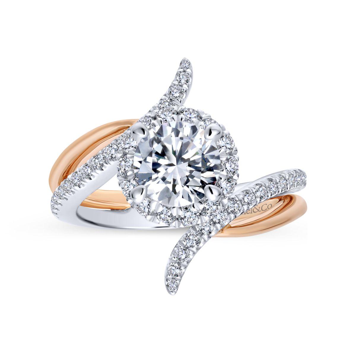 Gabriel & Co. 14k Two Tone Gold Nova Halo Engagement Ring