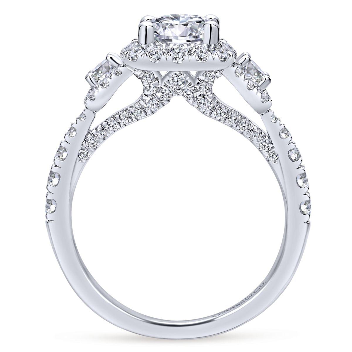 Gabriel & Co. 14k White Gold Entwined Three Stones Halo Engagement Ring