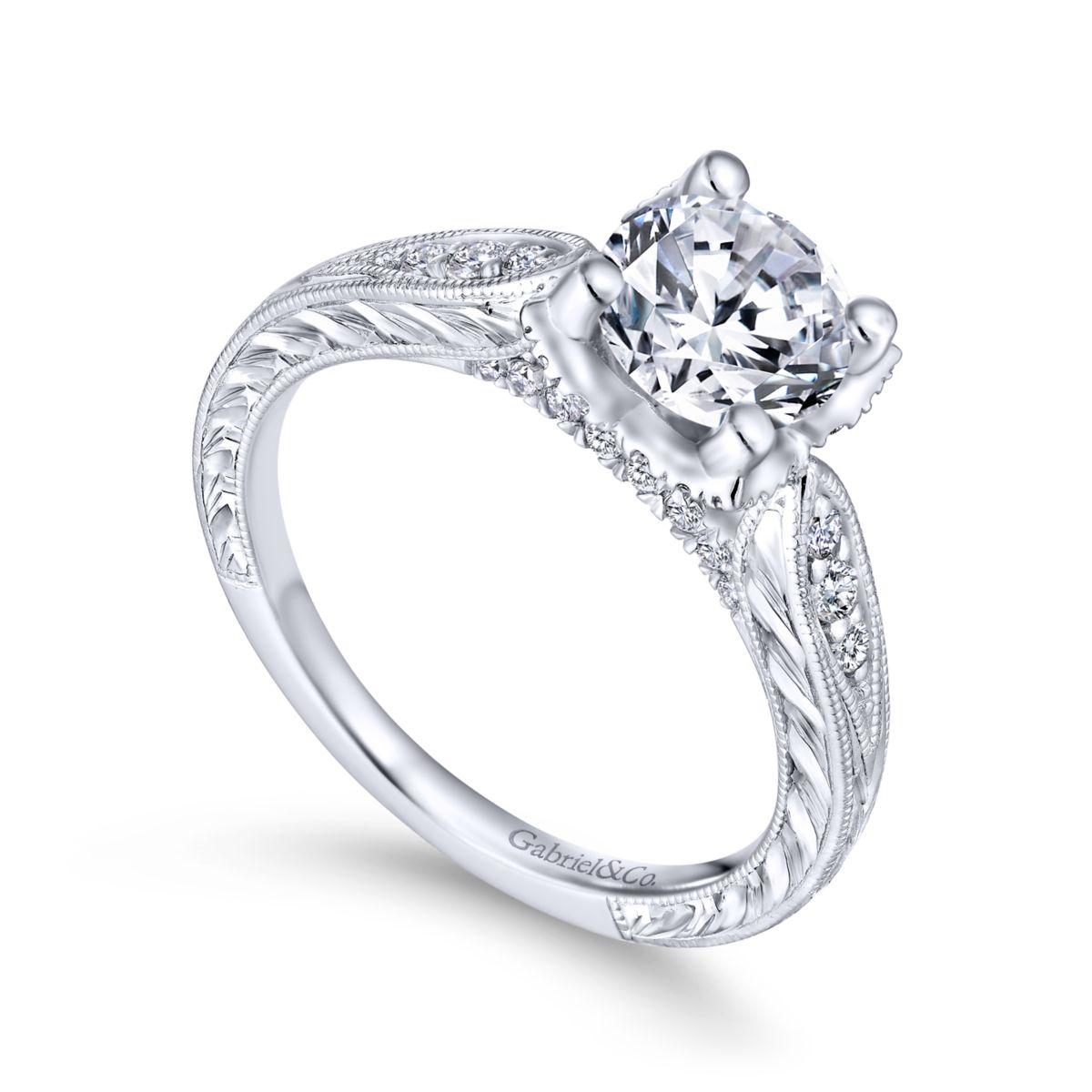 Gabriel & Co. 14k White Gold Victorian Straight Engagement Ring