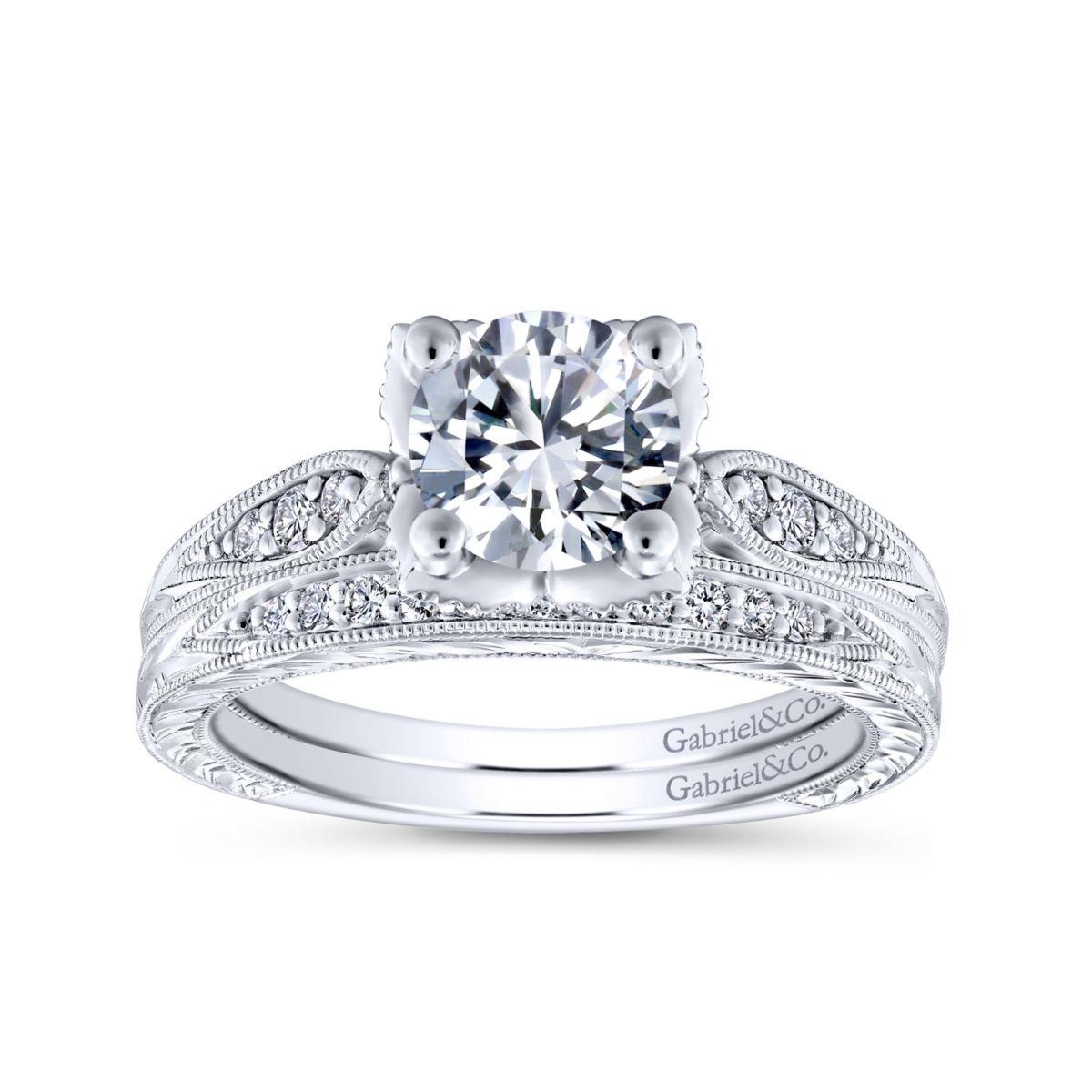 Gabriel & Co. 14k White Gold Victorian Straight Engagement Ring