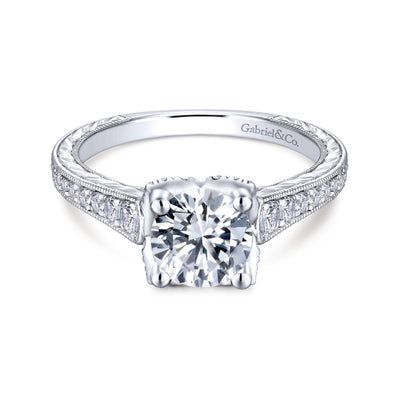 Gabriel & Co. 14k White Gold Victorian Straight Engagement Ring