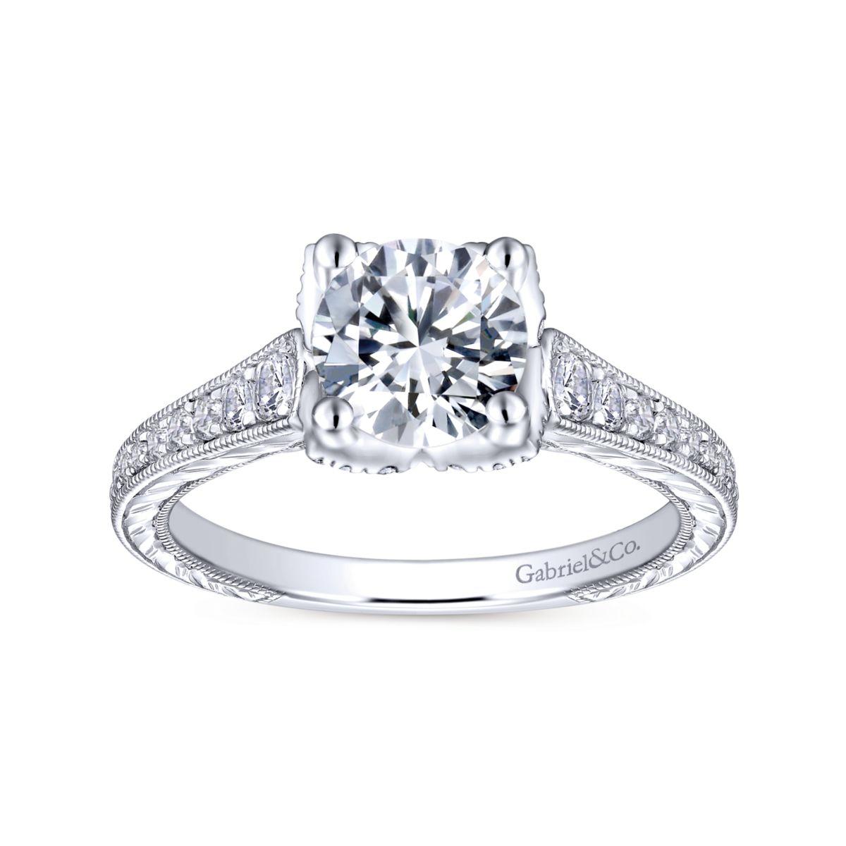 Gabriel & Co. 14k White Gold Victorian Straight Engagement Ring