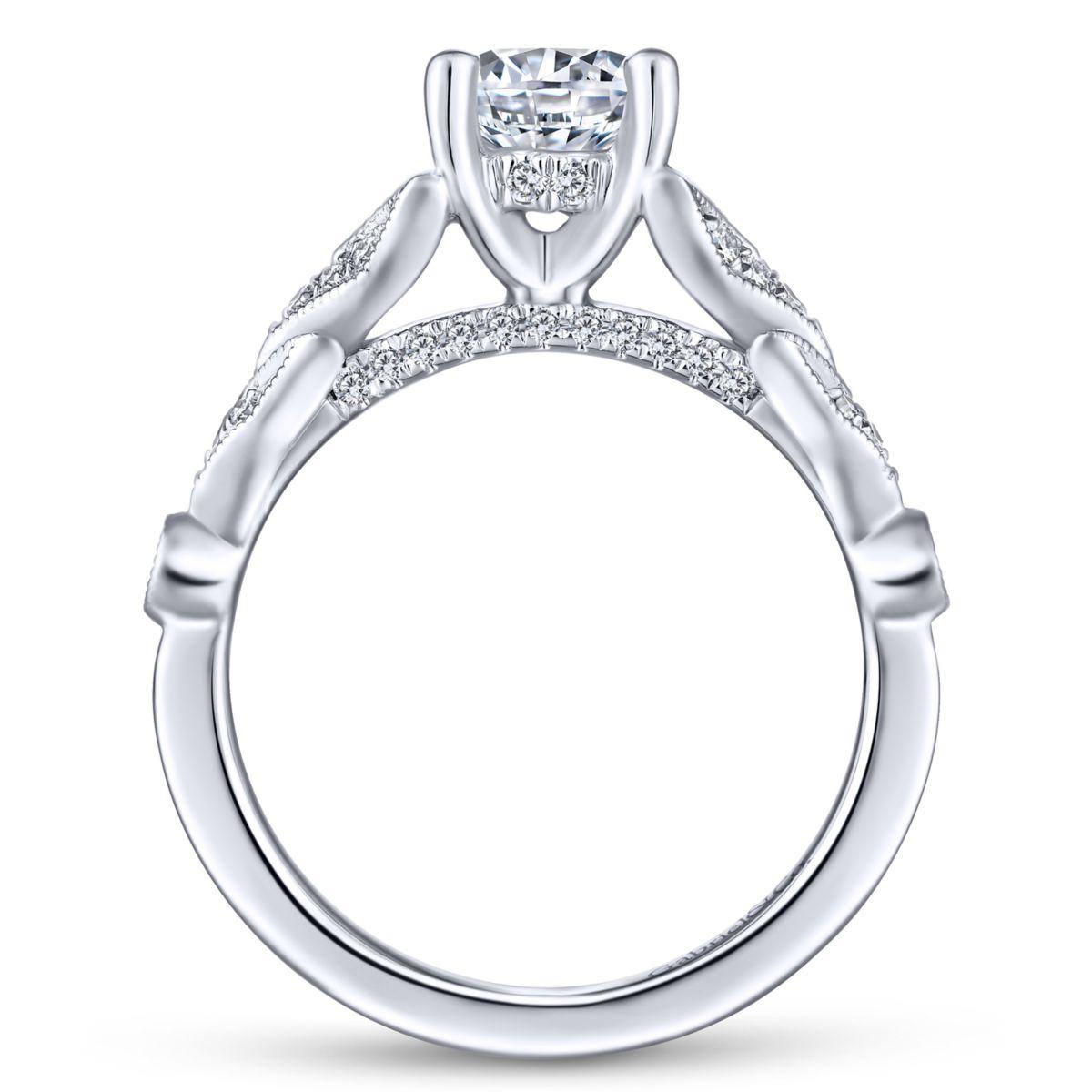 Gabriel & Co. 14k White Gold Victorian Split Shank Engagement Ring