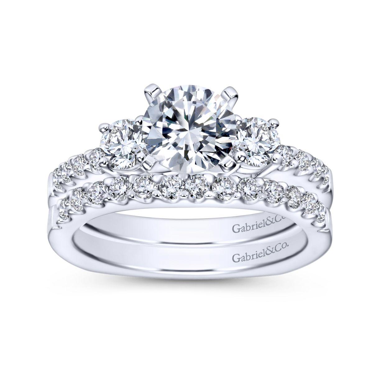 Gabriel & Co. 14k White Gold Contemporary Three Stones Engagement Ring