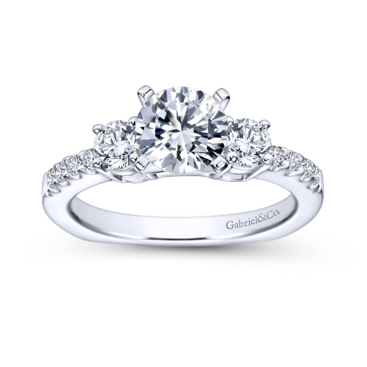 Gabriel & Co. 14k White Gold Contemporary Three Stones Engagement Ring