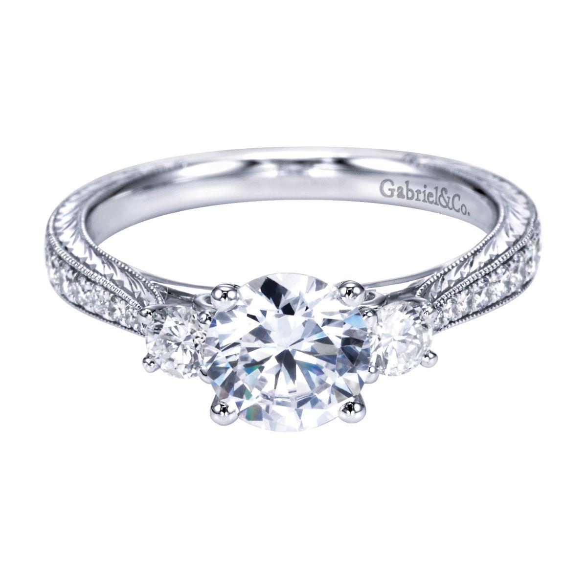 Gabriel & Co. 14k White Gold Contemporary Three Stones Engagement Ring