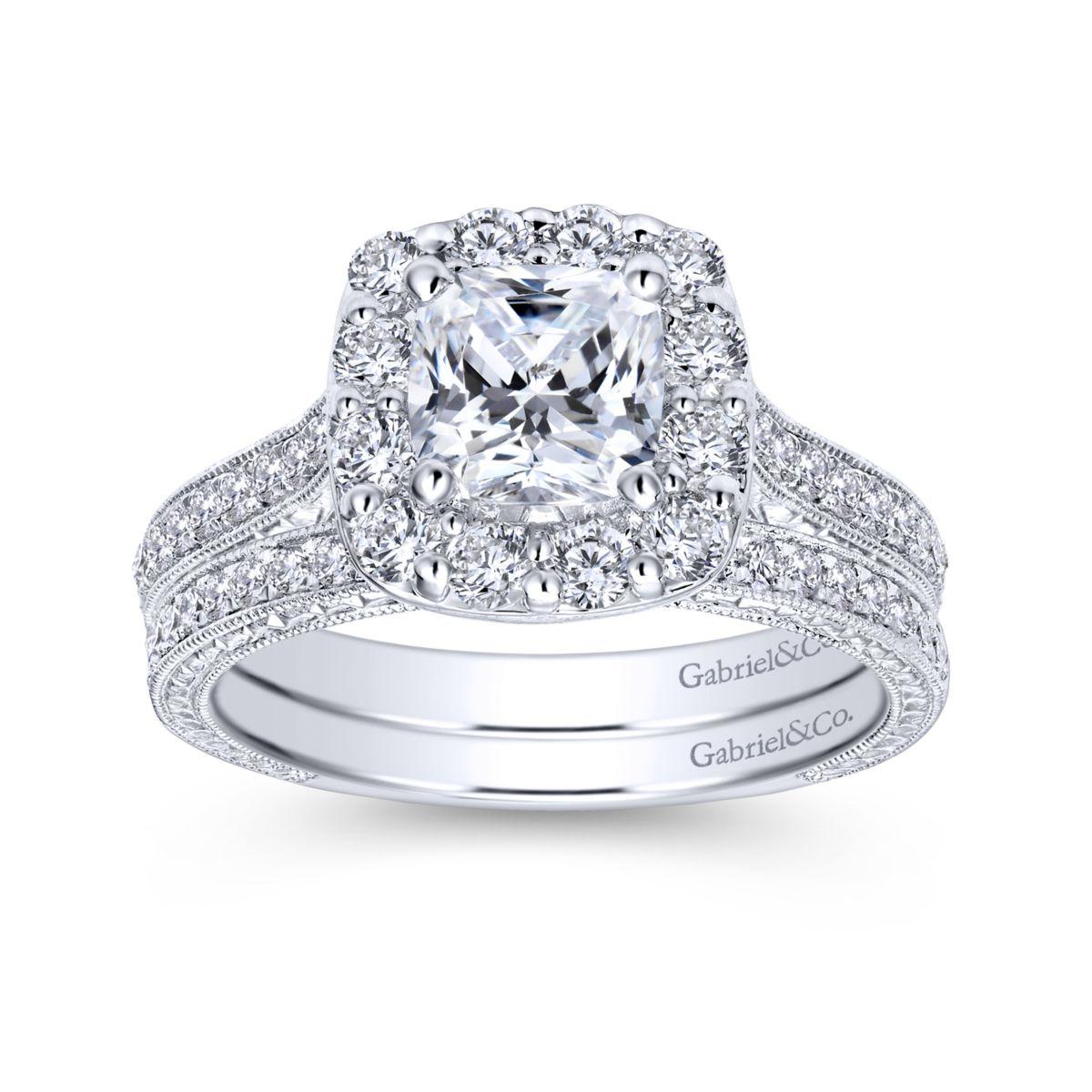 Gabriel & Co. 14k White Gold Victorian Halo Engagement Ring