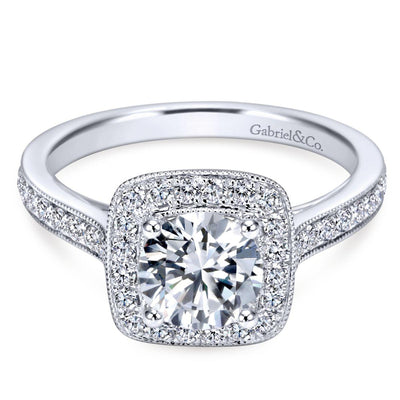 Gabriel & Co. 14k White Gold Victorian Halo Engagement Ring