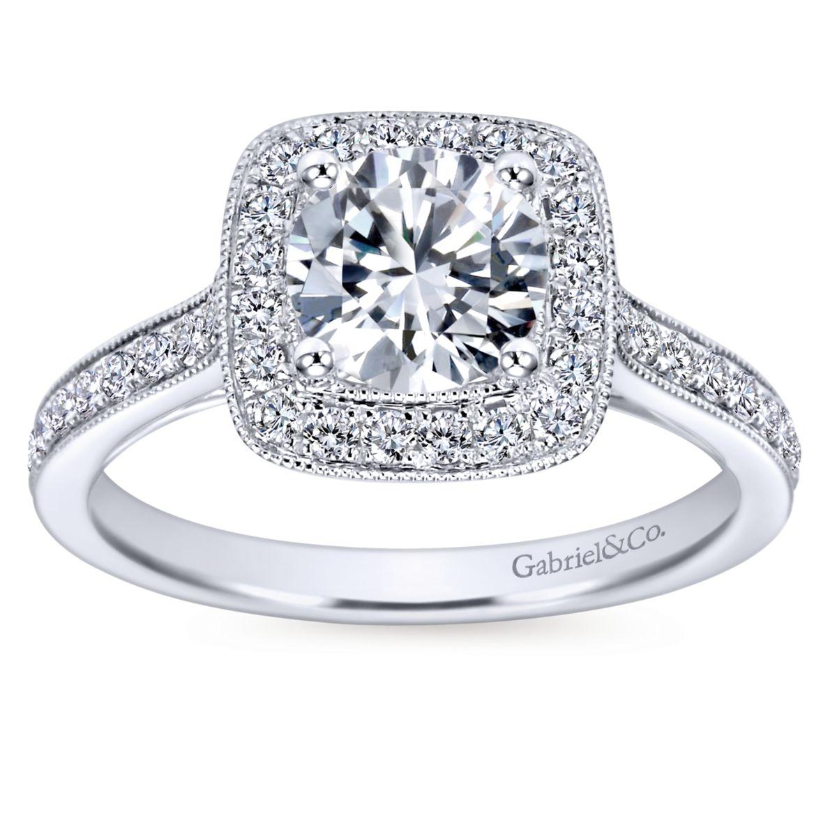 Gabriel & Co. 14k White Gold Victorian Halo Engagement Ring