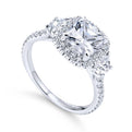 Gabriel & Co. 14k White Gold Contemporary Three Stones Halo Engagement Ring