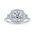 Gabriel & Co. 14k White Gold Contemporary Three Stones Halo Engagement Ring