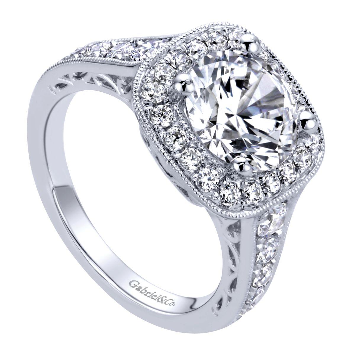 Gabriel & Co. 14k White Gold Victorian Halo Engagement Ring