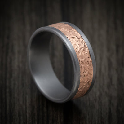 Tantalum and Splatter Textured 14K Rose Gold Mens Ring