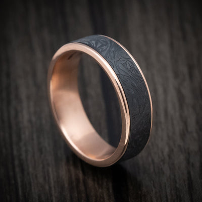 14K Rose Gold and Darkened Tantalum Marbled Pattern Mens Band