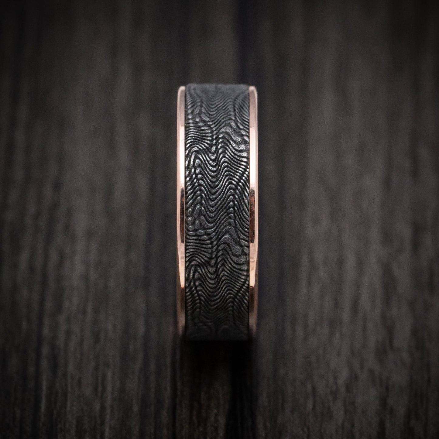 14K Rose Gold and Snake Skin Tantalum Mens Band