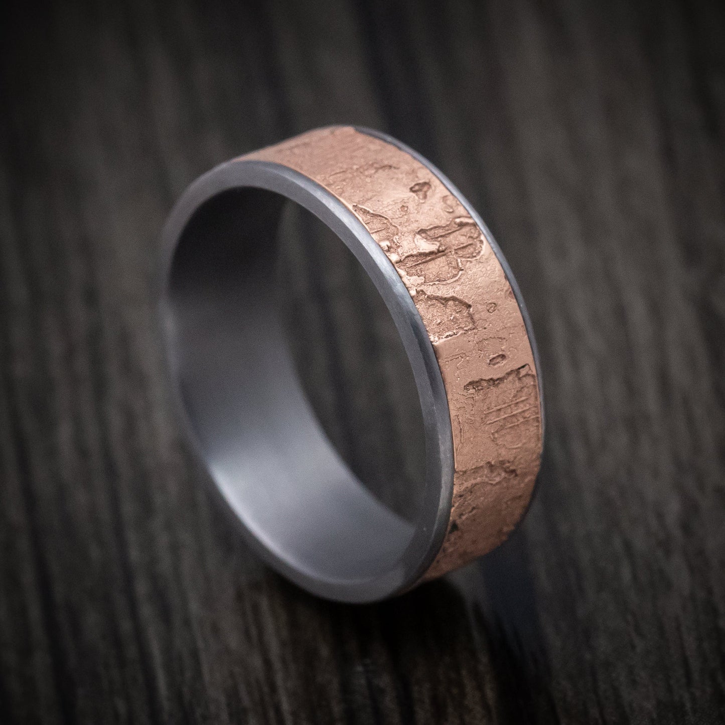 Tantalum and 14K Rose Gold Textured Mens Band