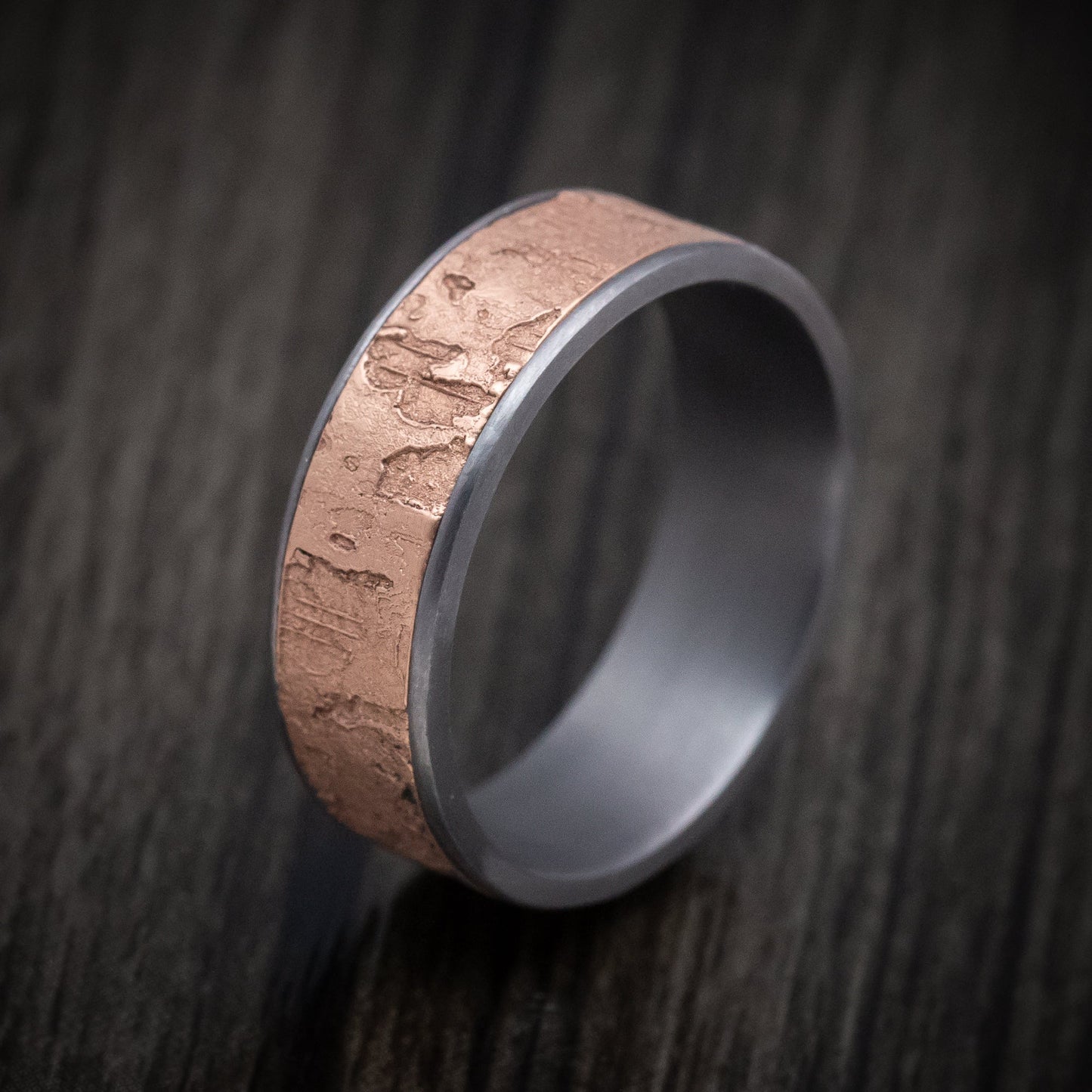 Tantalum and 14K Rose Gold Textured Mens Band