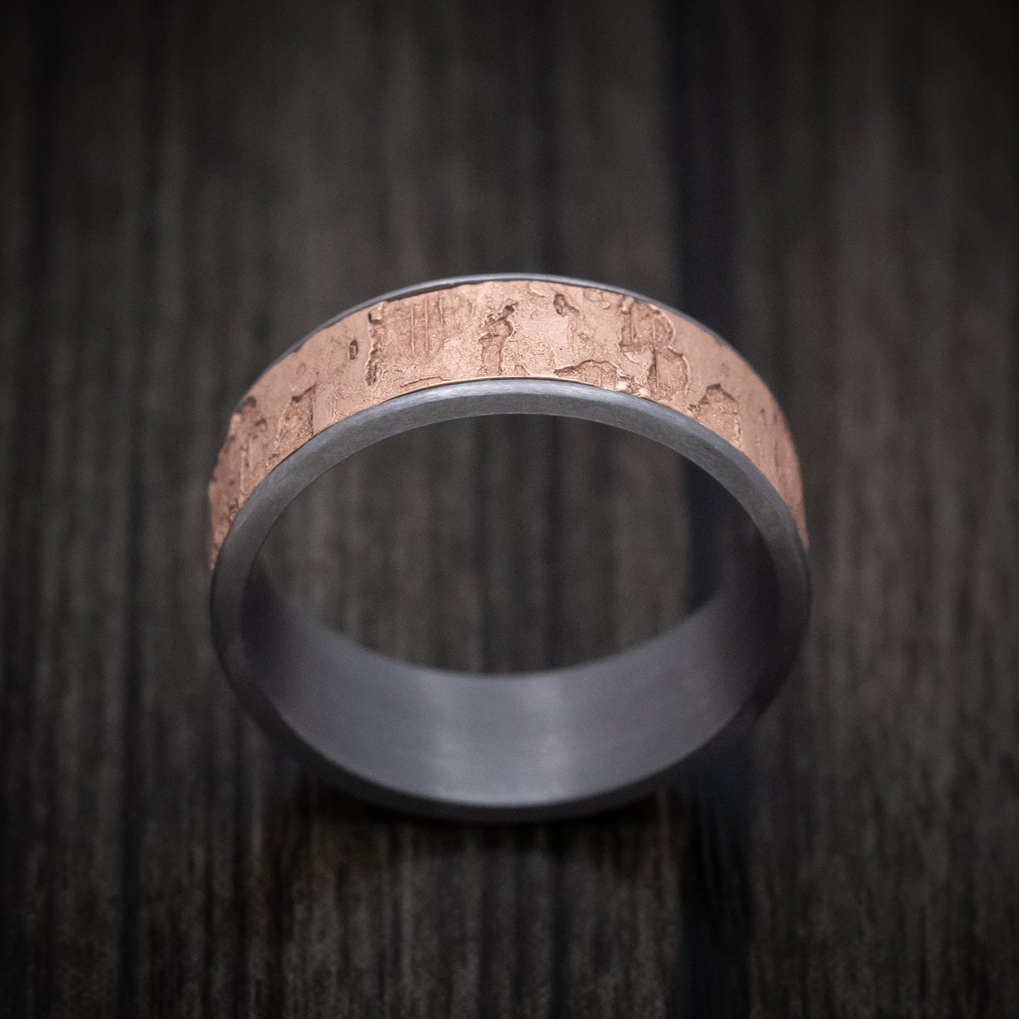 Tantalum and 14K Rose Gold Textured Mens Band