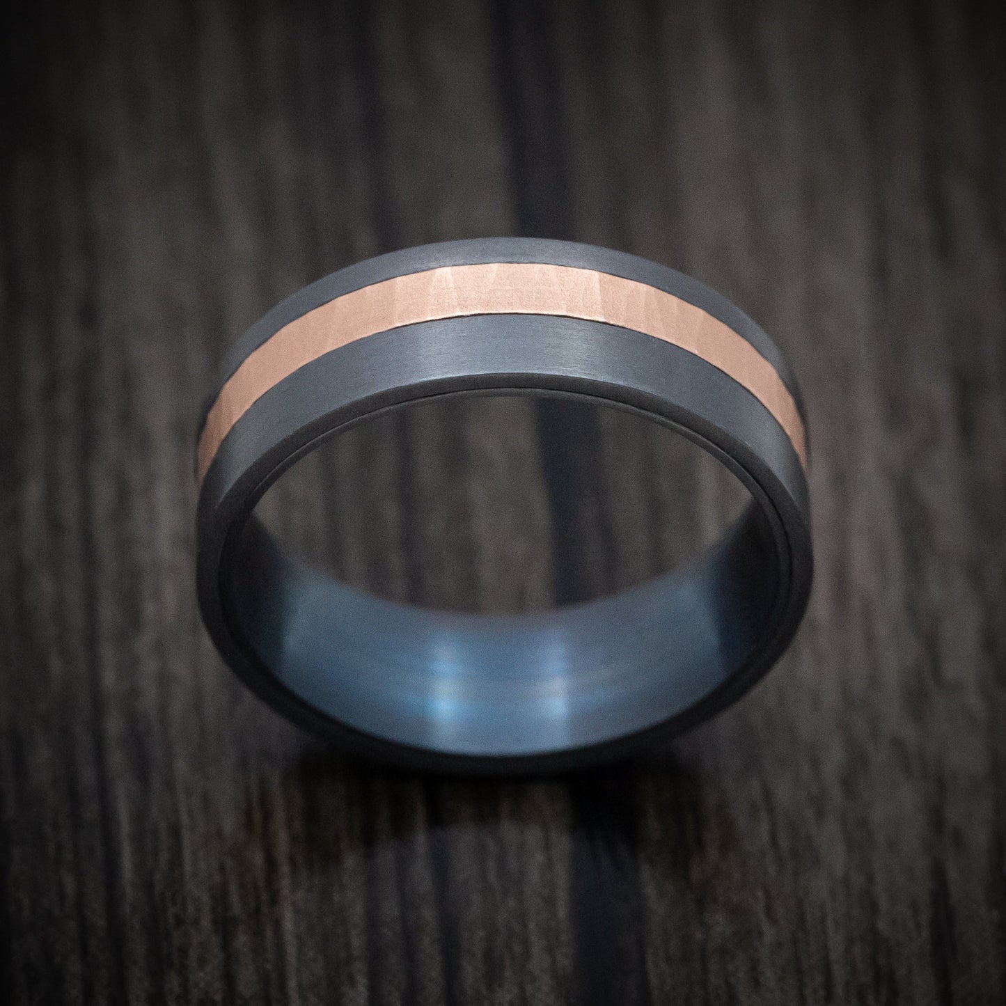 Darkened Tantalum and 14K Rose Gold Inlay Men's Ring