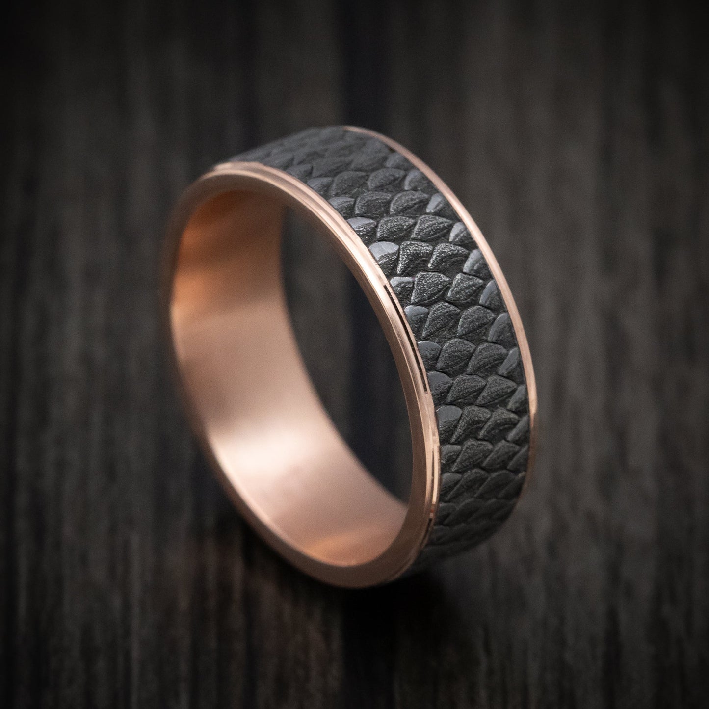 14K Gold and Tantalum Fish Scale Pattern Textured Ring