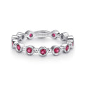 14K White Gold Round Bezel Station Ruby Stackable Ring