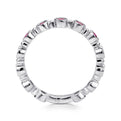 14K White Gold Round Bezel Station Ruby Stackable Ring