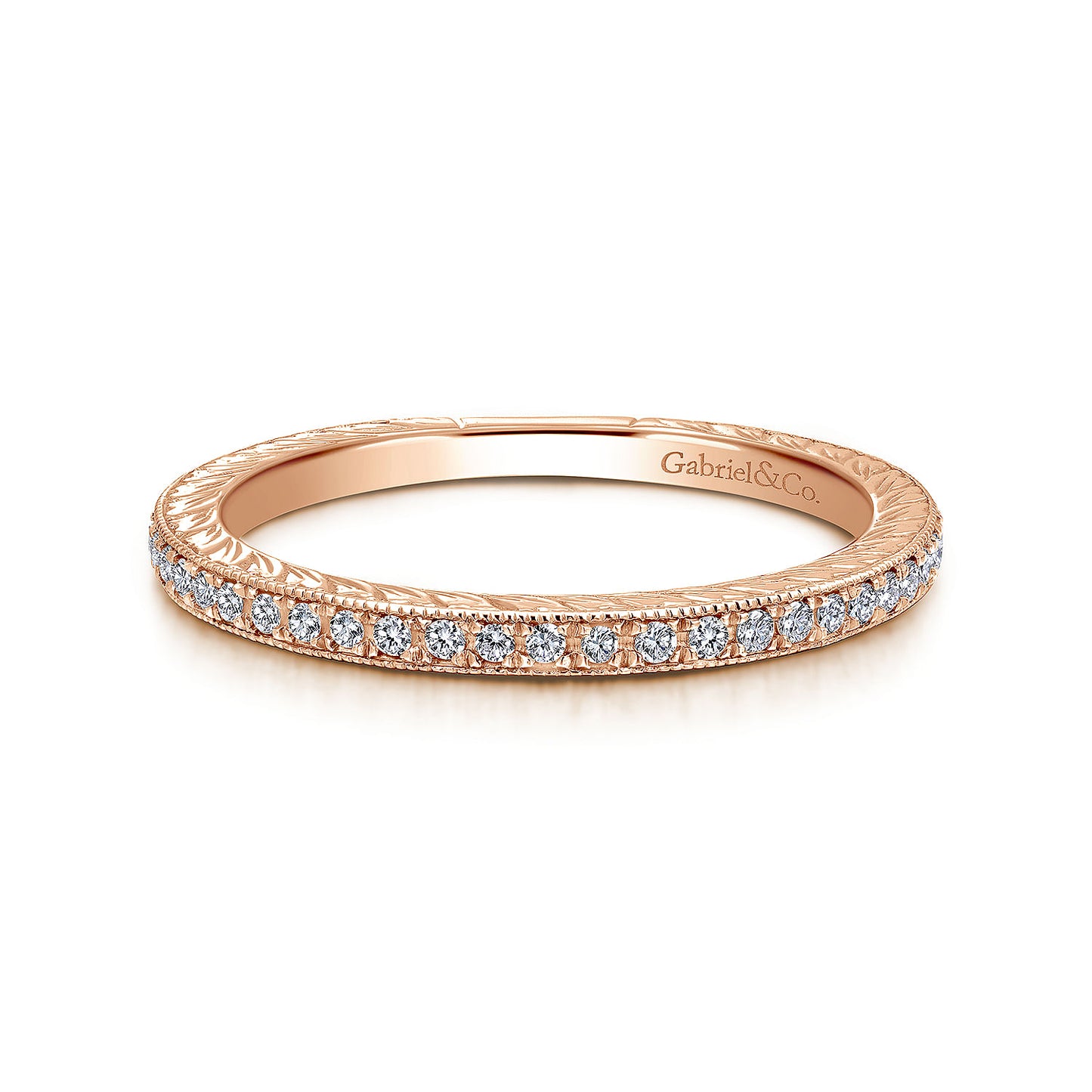 14K Rose Gold Hand Carved Stackable Diamond Ring