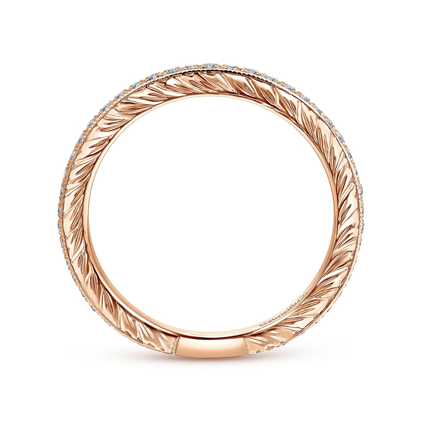 14K Rose Gold Hand Carved Stackable Diamond Ring