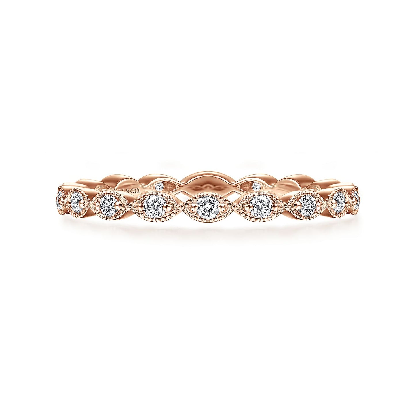 14K Rose Gold Marquise Station Diamond Stackable Ring