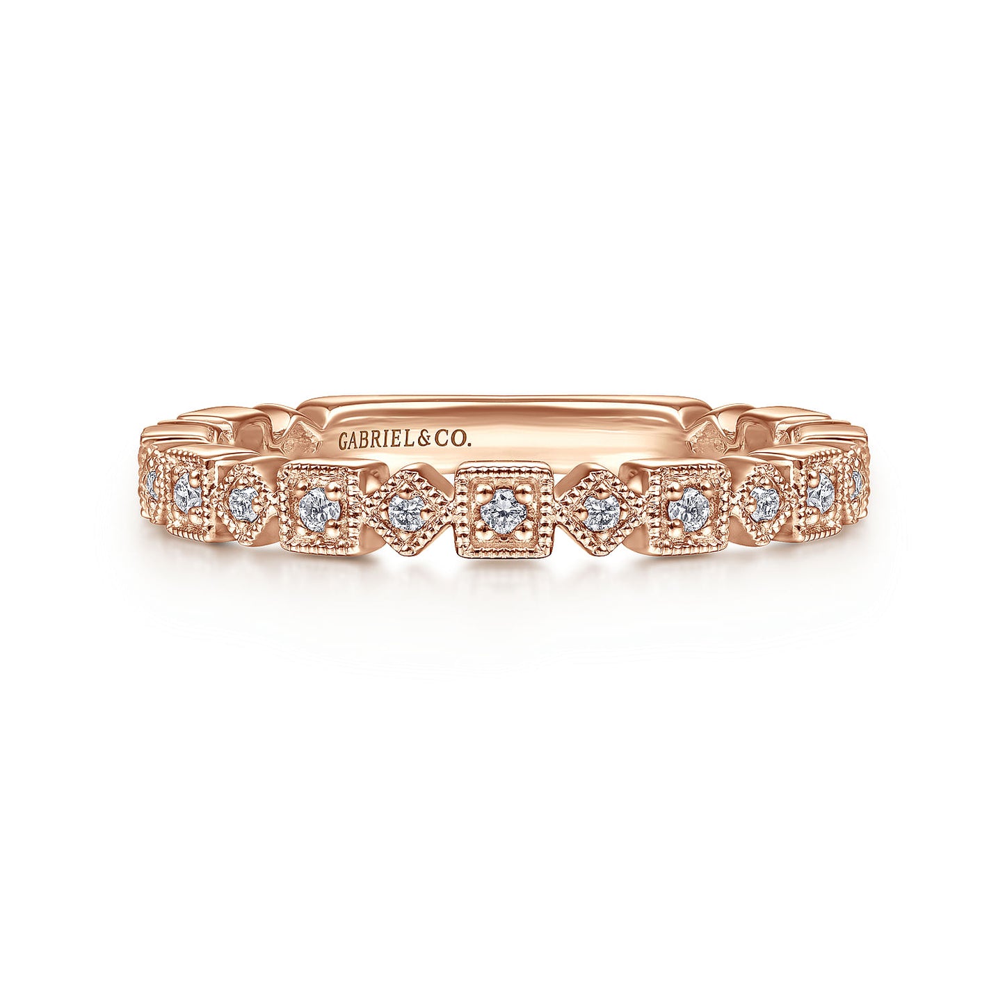 14K Rose Gold Geometric Diamond Stackable Ring