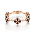 14K Rose Gold Floral Black Diamond Station Stackable Ring