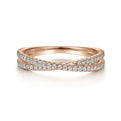 14K Rose Gold Criss Cross Diamond Stackable Ring