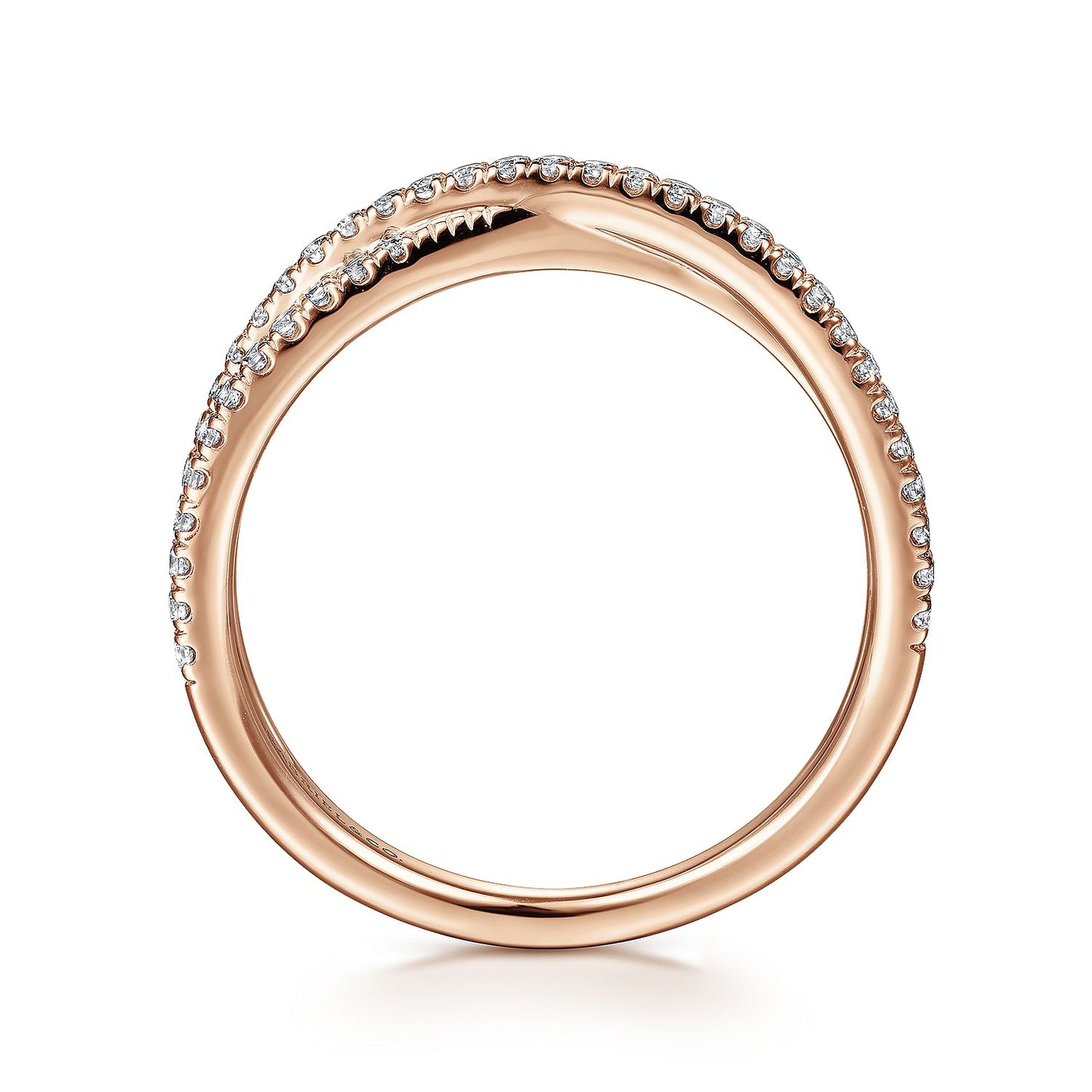 14K Rose Gold Criss Cross Diamond Stackable Ring