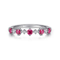 14K White Gold Alternating Round Diamond and Ruby Ring