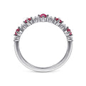 14K White Gold Alternating Round Diamond and Ruby Ring