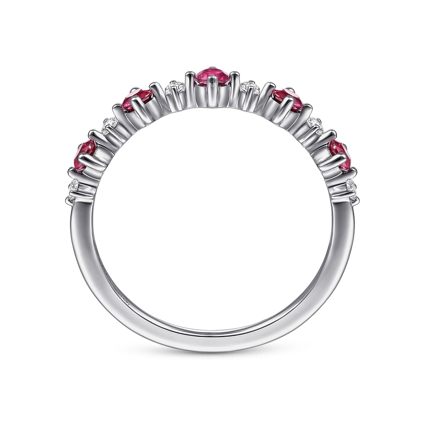 14K White Gold Alternating Round Diamond and Ruby Ring