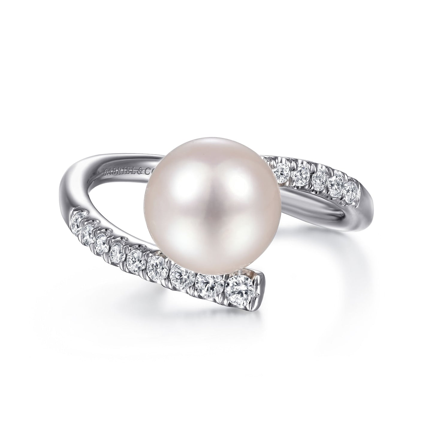 14K White Gold Bypass Pearl and Diamond Ring