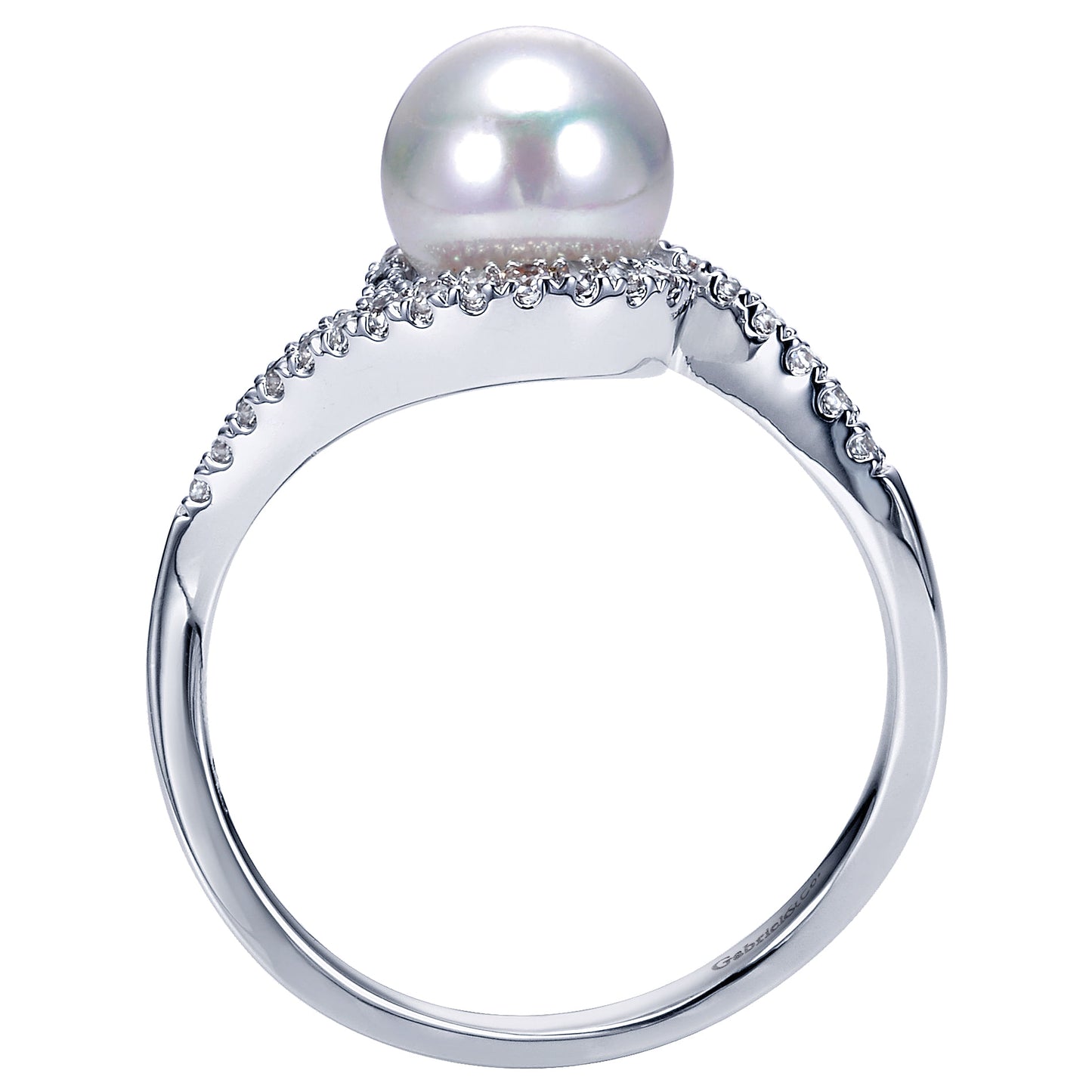 14k White Gold Cultured Pearl Diamond Bypass Ring