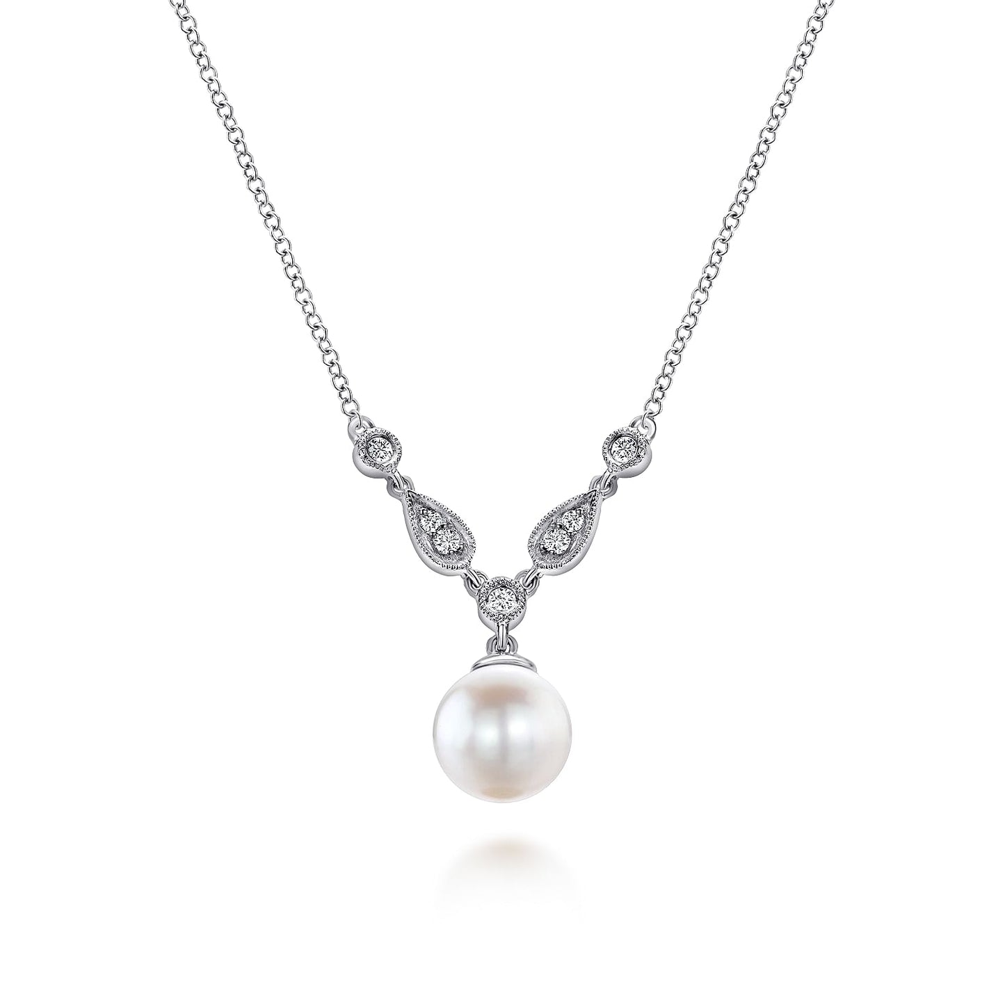 14K White Gold Cultured Pearl and Diamond Accent Necklace