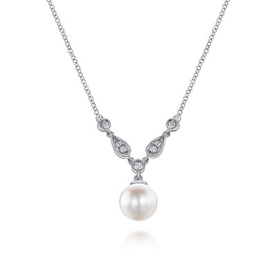 14K White Gold Cultured Pearl and Diamond Accent Necklace