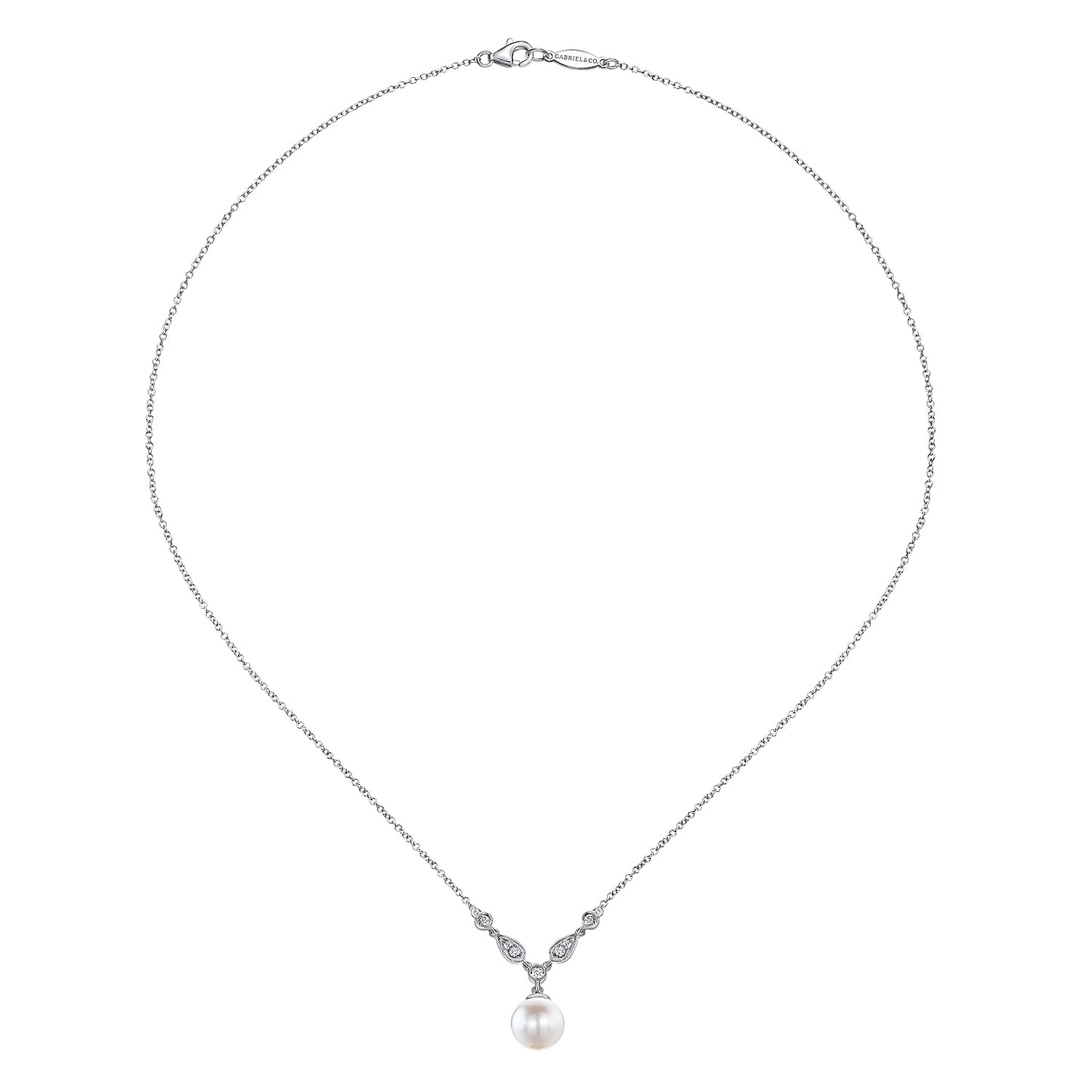 14K White Gold Cultured Pearl and Diamond Accent Necklace