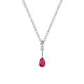 14K White Gold Pear Shaped Ruby and Diamond Drop Pendant Necklace