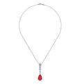 14K White Gold Pear Shaped Ruby and Diamond Drop Pendant Necklace