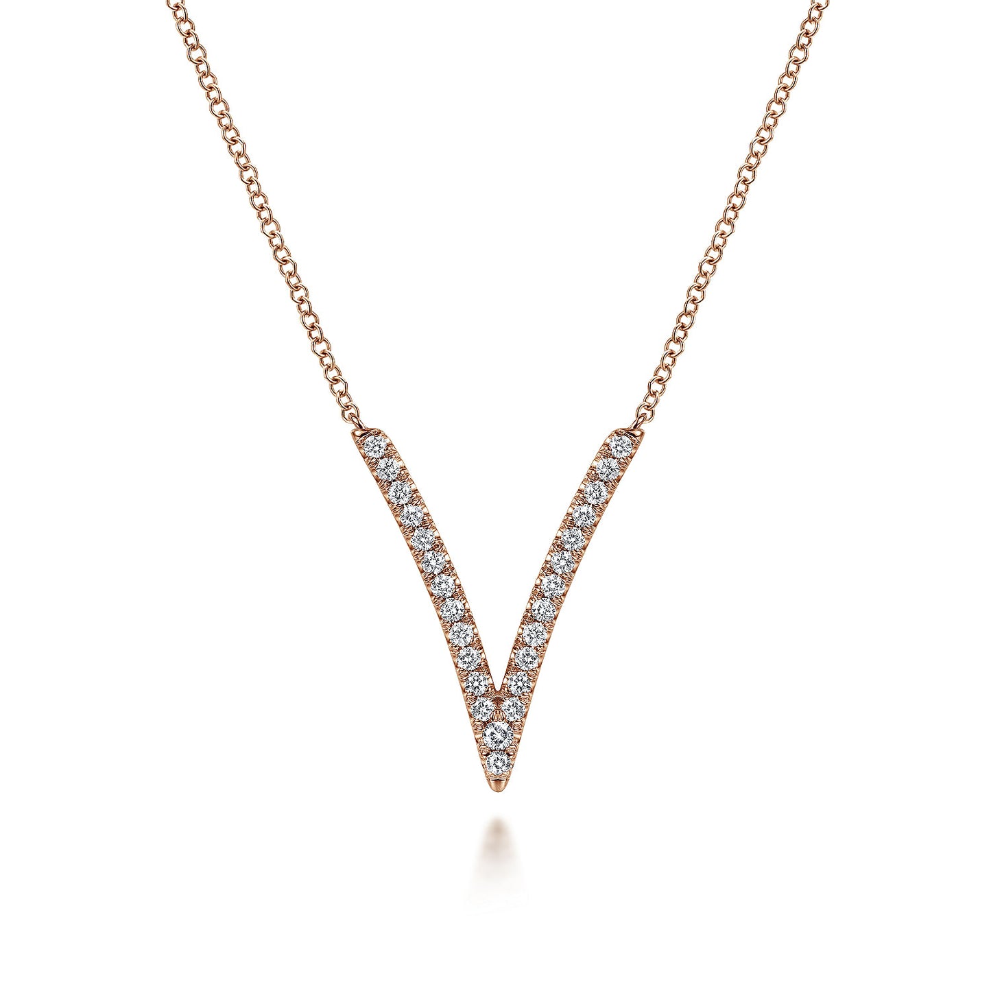 14K Rose Gold Diamond Chevron Necklace