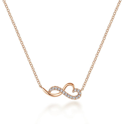 14K Rose Gold Diamond Infinity Heart Pendant Necklace