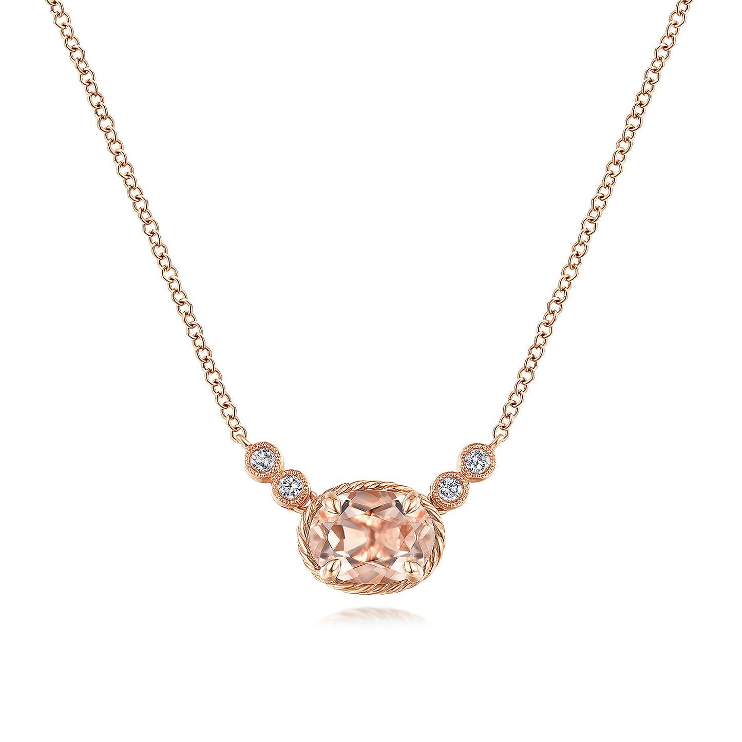 14K Rose Gold Oval Morganite Pendant Necklace with Diamond Accents