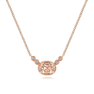 14K Rose Gold Oval Morganite Pendant Necklace with Diamond Accents