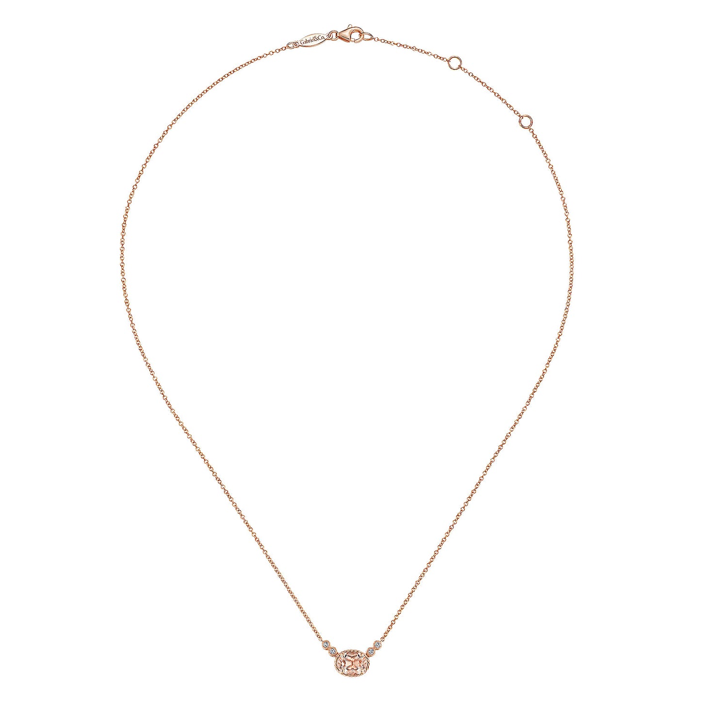 14K Rose Gold Oval Morganite Pendant Necklace with Diamond Accents