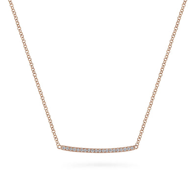 14K Rose Gold Curved Pavé Diamond Bar Necklace